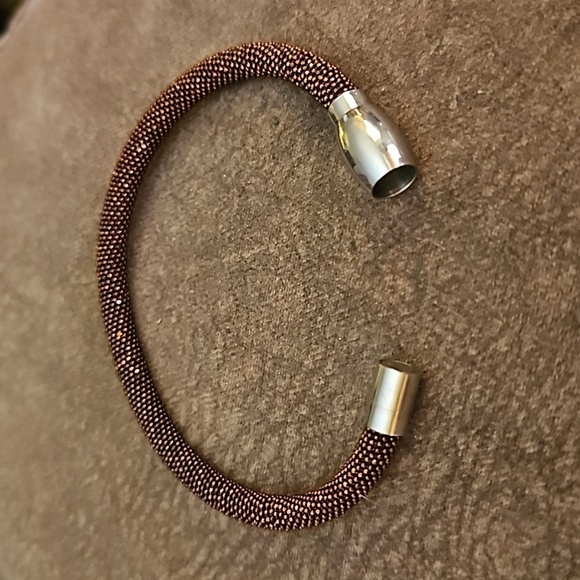 Bronze Metallic Silver Plated Stardust Magnetic Clasp Tube Bracelet - Picture 6 of 7